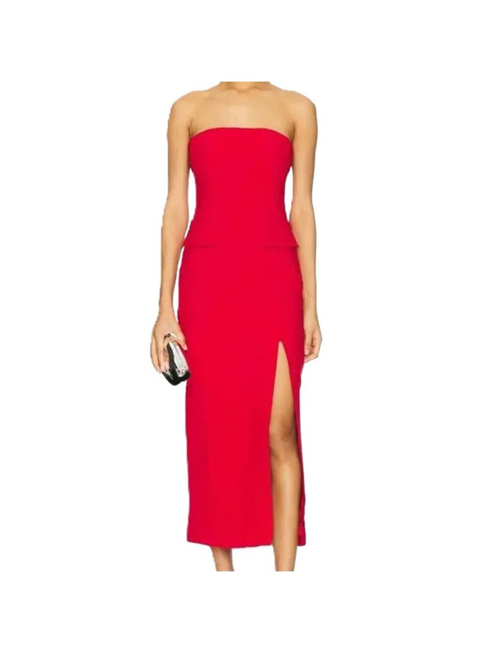 Bardot Nikki Strapless Midi Stress Deep Red Side Slit Back Zip Size XXL NWT